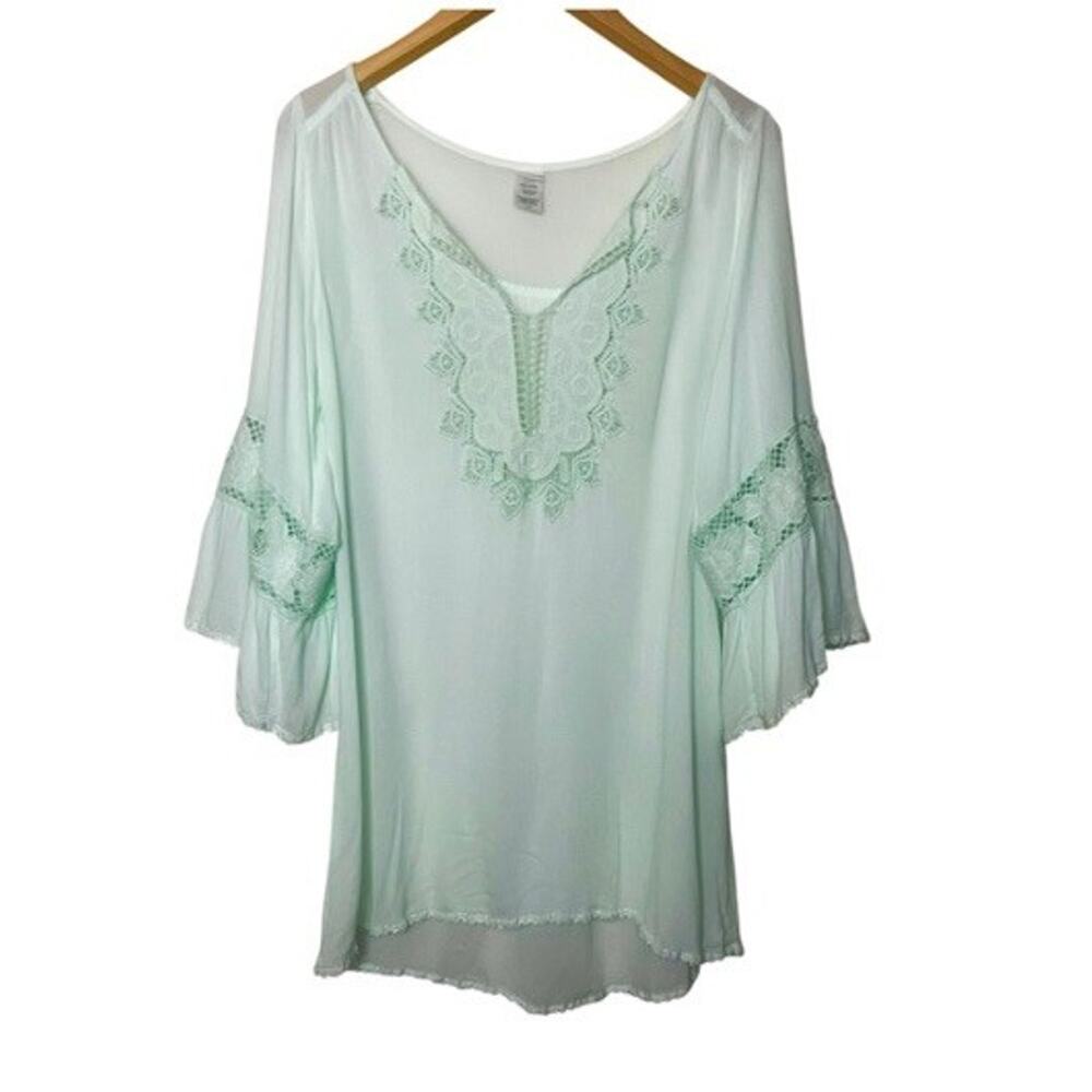 L*Space Breakaway Swim Cover Up Sz Large Mint Green Embroidered Beach Boho